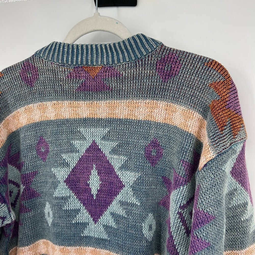 Vintage Kiya 80s 90s sweater grandpa aztec tribal geometrical print men's size m - Picture 9 of 12